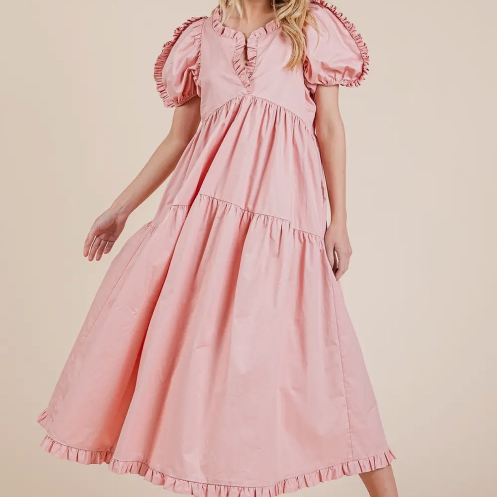 Pink High-Low Ruffle Tiered Dress - Picture 6 of 7